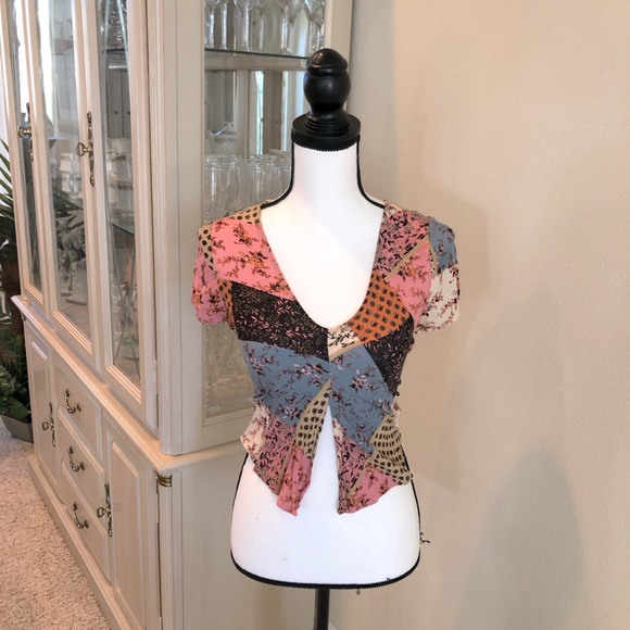 Patchwork Split Front Cropped top - Picture 1 of 6